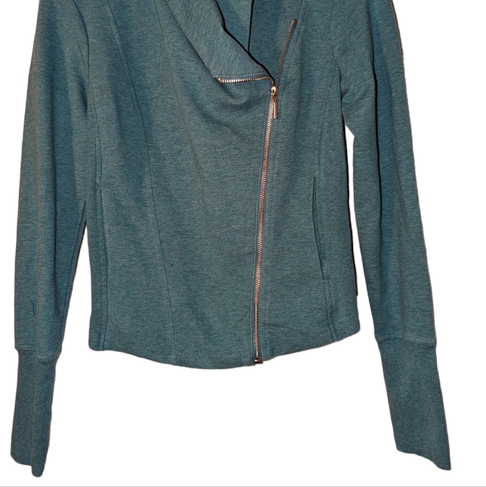 H By Halston French Terry Moto Flyaway Fitted Ribbed Asymmetrical Jacket 0 - Picture 3 of 8